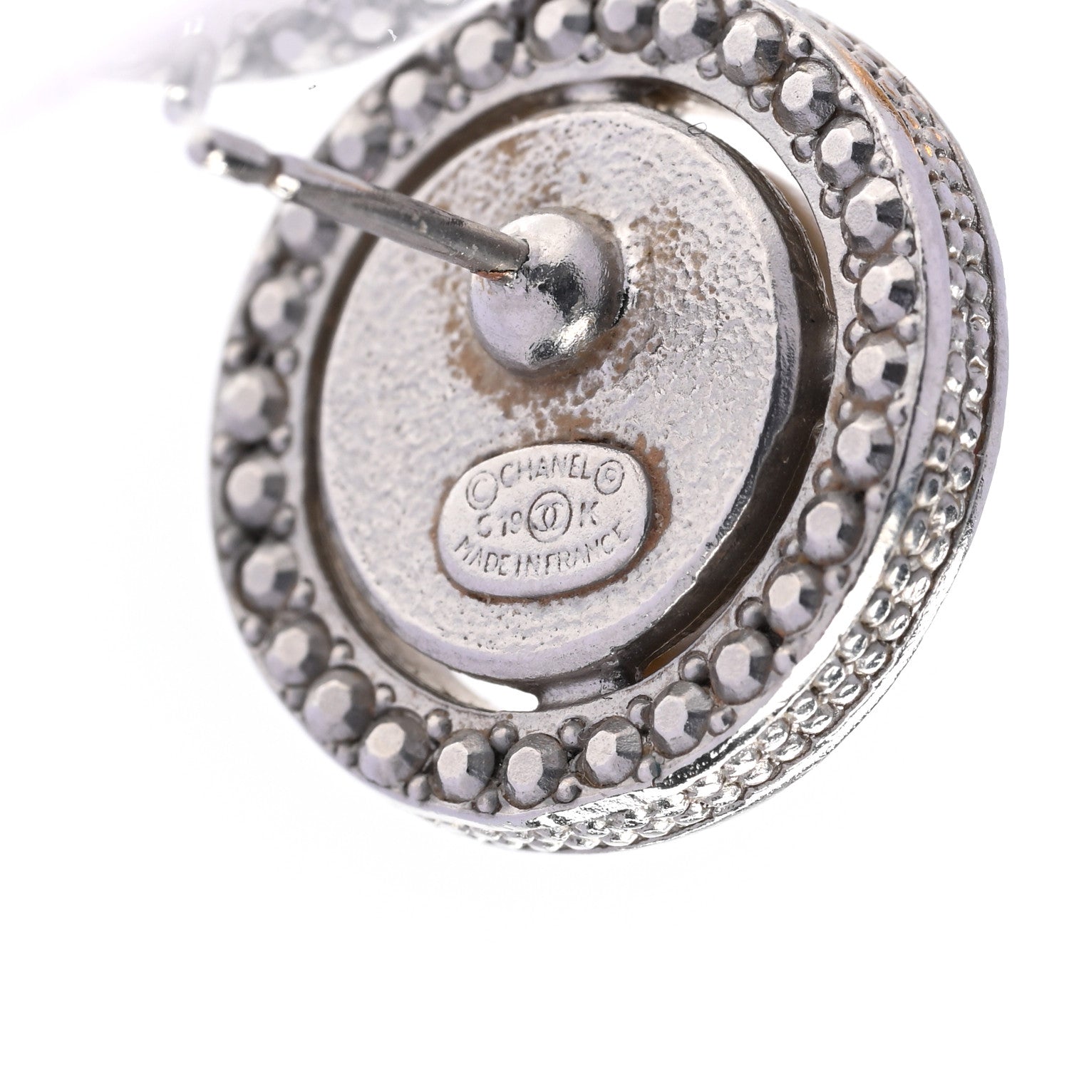 Chanel Pearl Crystal CC Round Earrings Silver 3 of 6