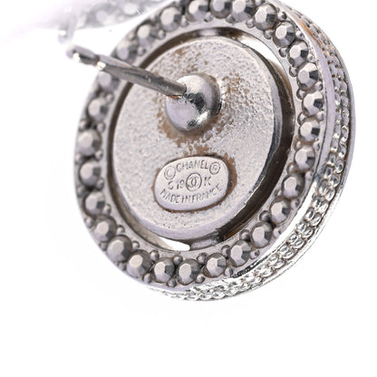 Chanel Pearl Crystal CC Round Earrings Silver 3 of 6
