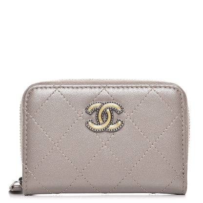 Chanel Metallic Lambskin Quilted Zip Around Coin Purse Grey 1 of 7