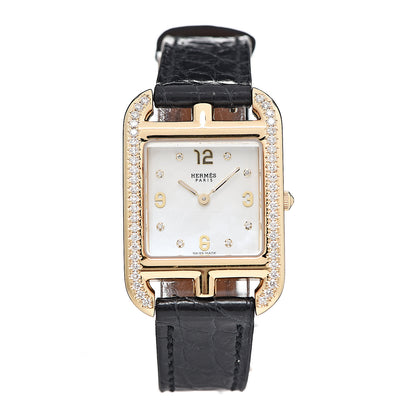 Hermes 18K Yellow Gold Alligator Diamond Bezel Mother of Pearl 23mm Cape Cod Quartz Watch Noir 1 of 7