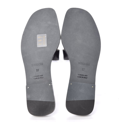 Hermes Box Calfskin Oran Sandals 37 Black 5 of 7