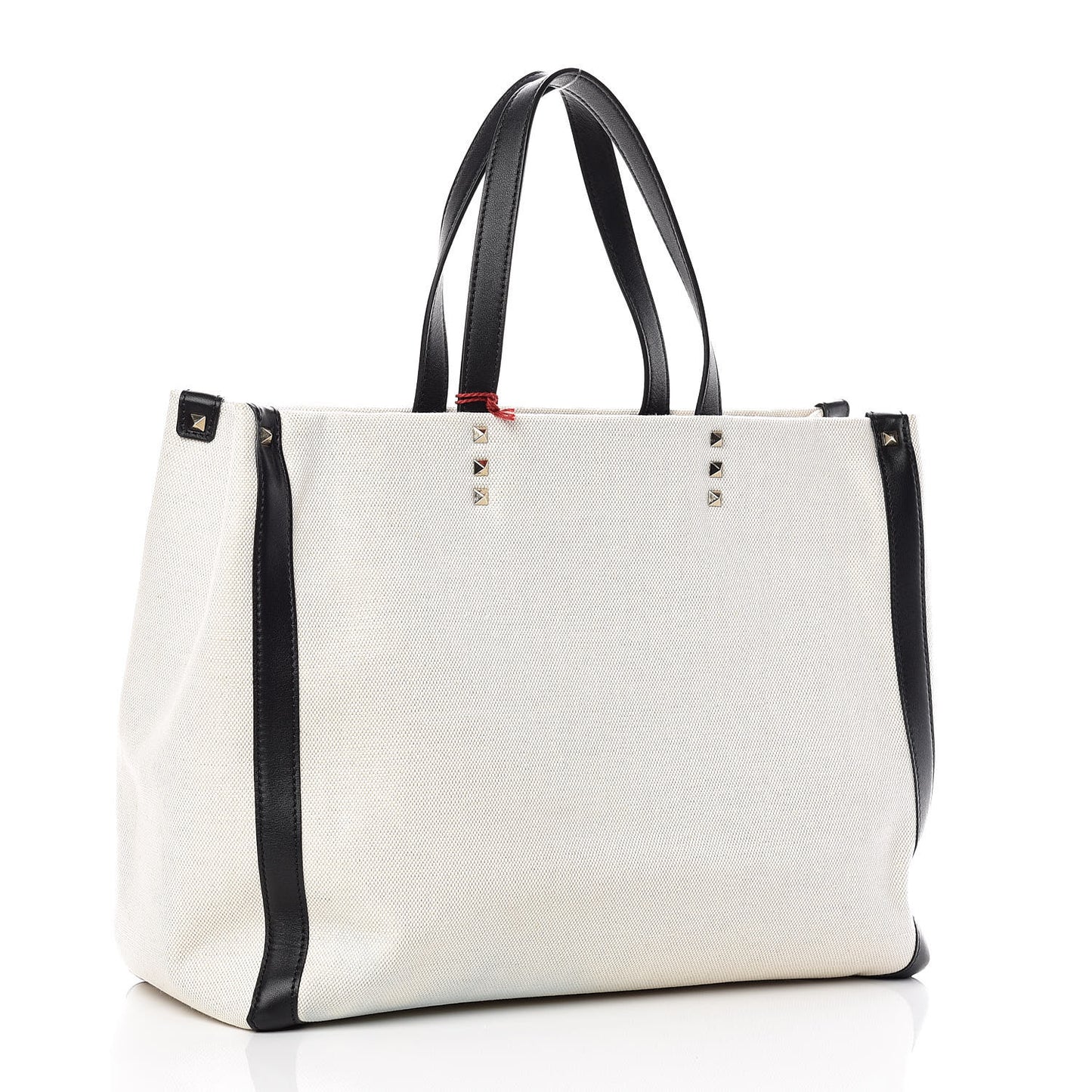 Canvas Calfskin VLTN Print Small Rockstud Tote Naturale Black