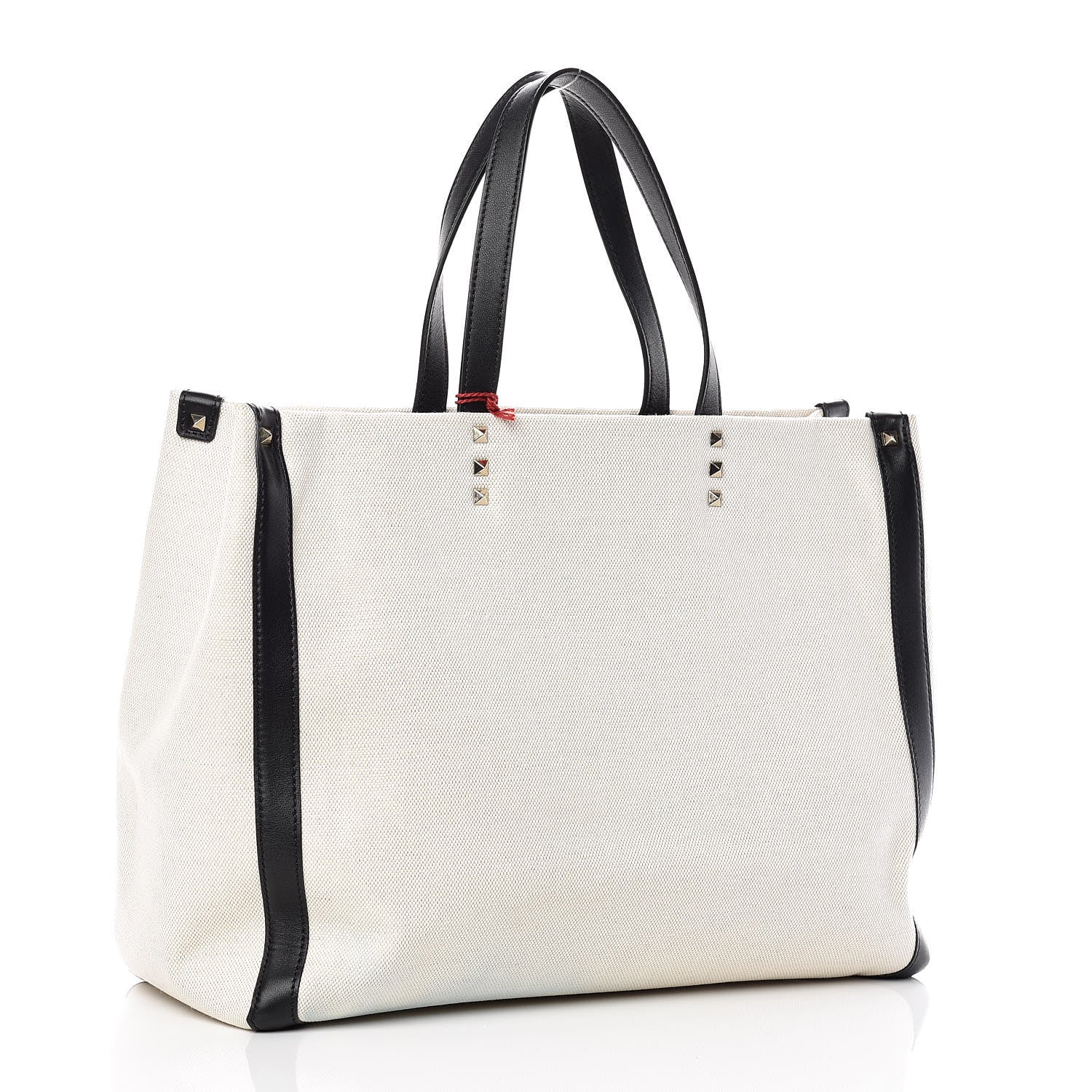 Valentino Garavani Canvas Calfskin VLTN Print Small Rockstud Tote Naturale Black 3 of 10