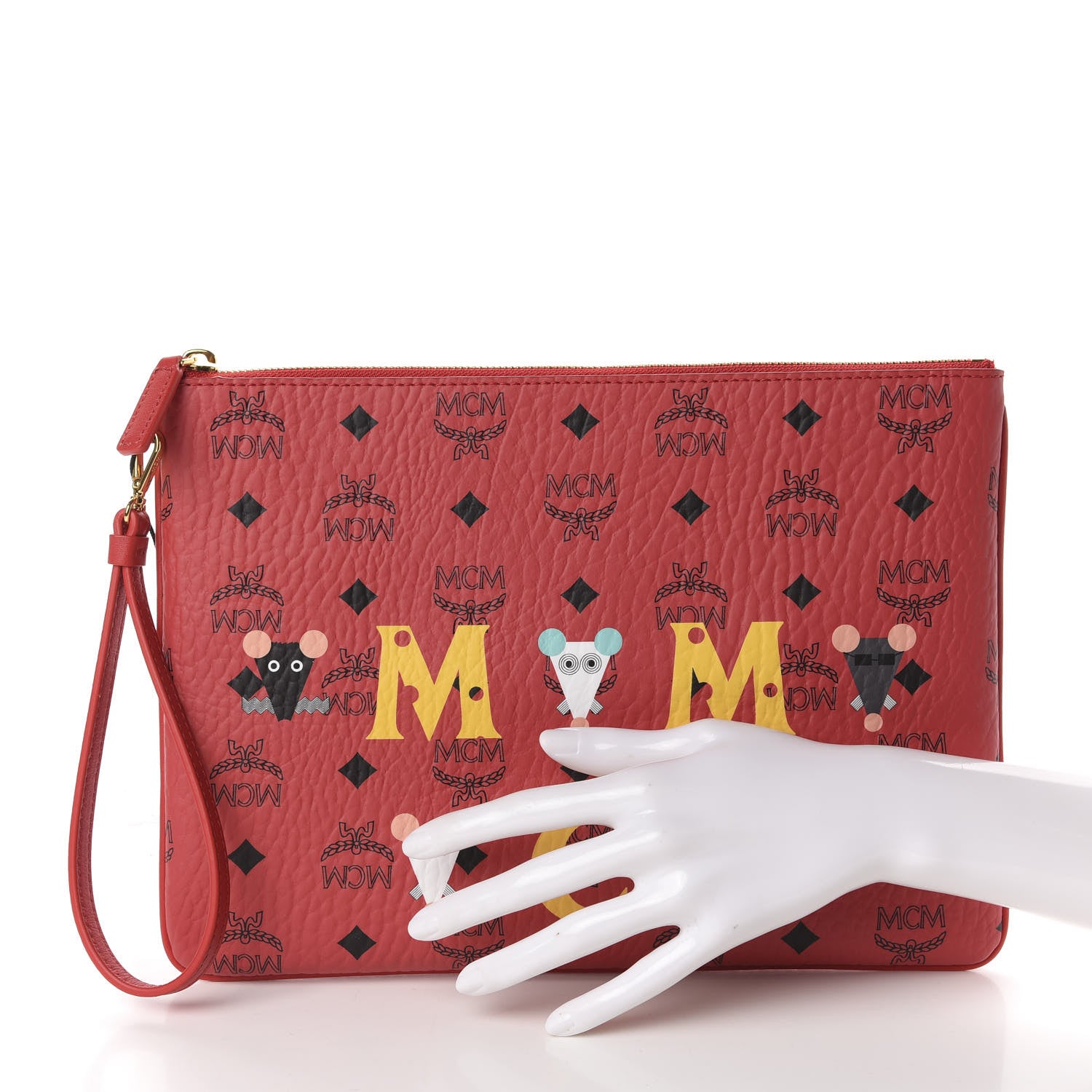 MCM Visetos Year Of The Mouse Wristlet Zip Pouch Viva Red 2 of 7