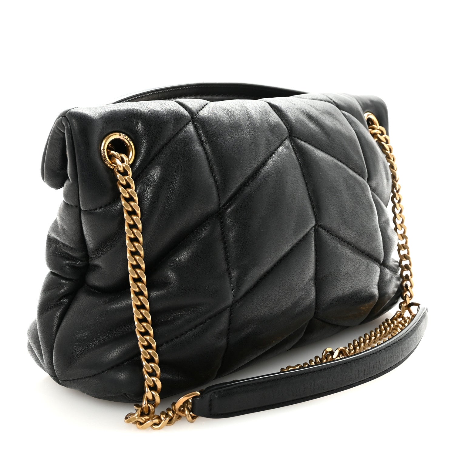 Saint Laurent Lambskin Quilted Small Loulou Puffer Monogram Chain Satchel Black 3 of 9