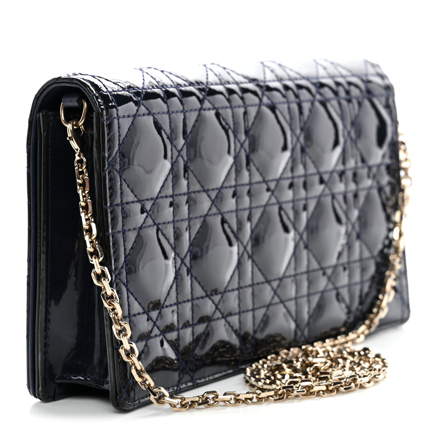 クリスチャンディオール Christian Dior Patent Cannage Lady Dior Clutch Blue 1831664