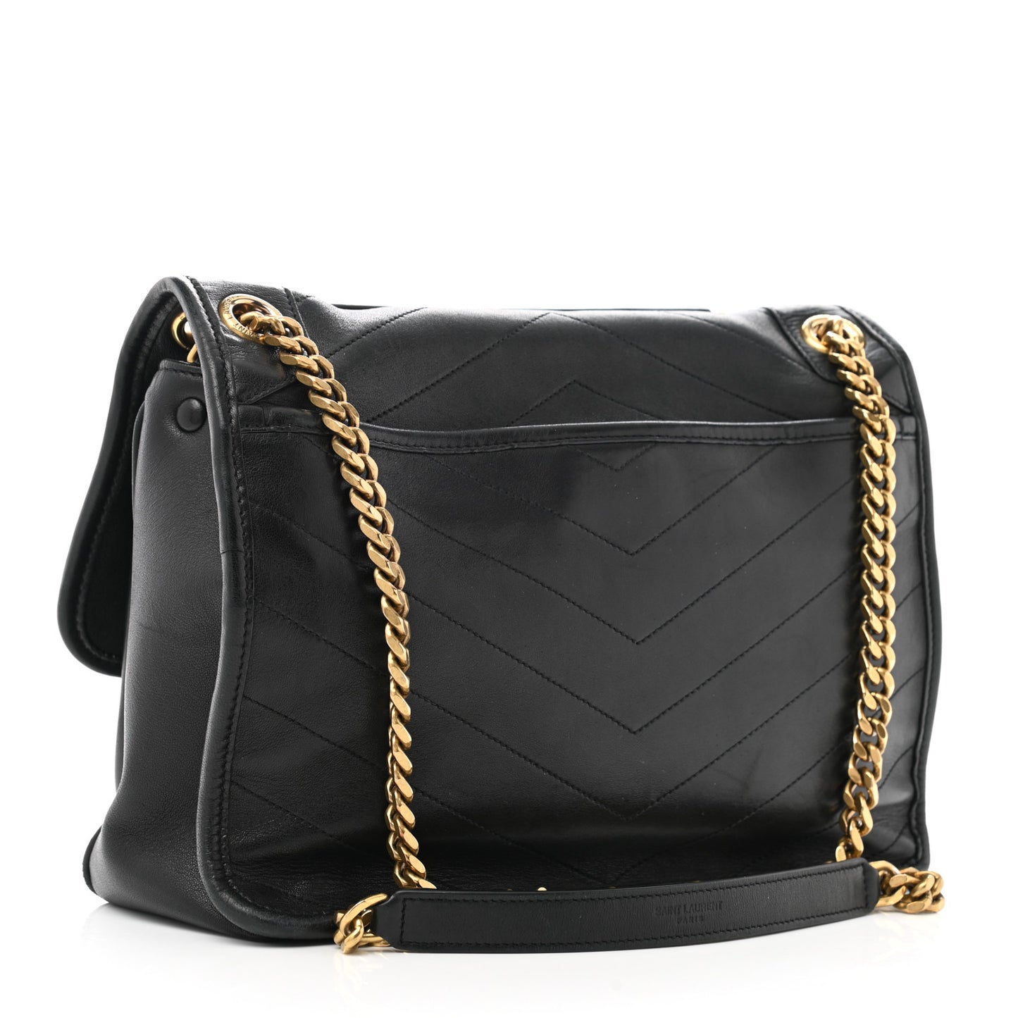 Lambskin Matelasse Monogram Medium Niki Chain Satchel Black