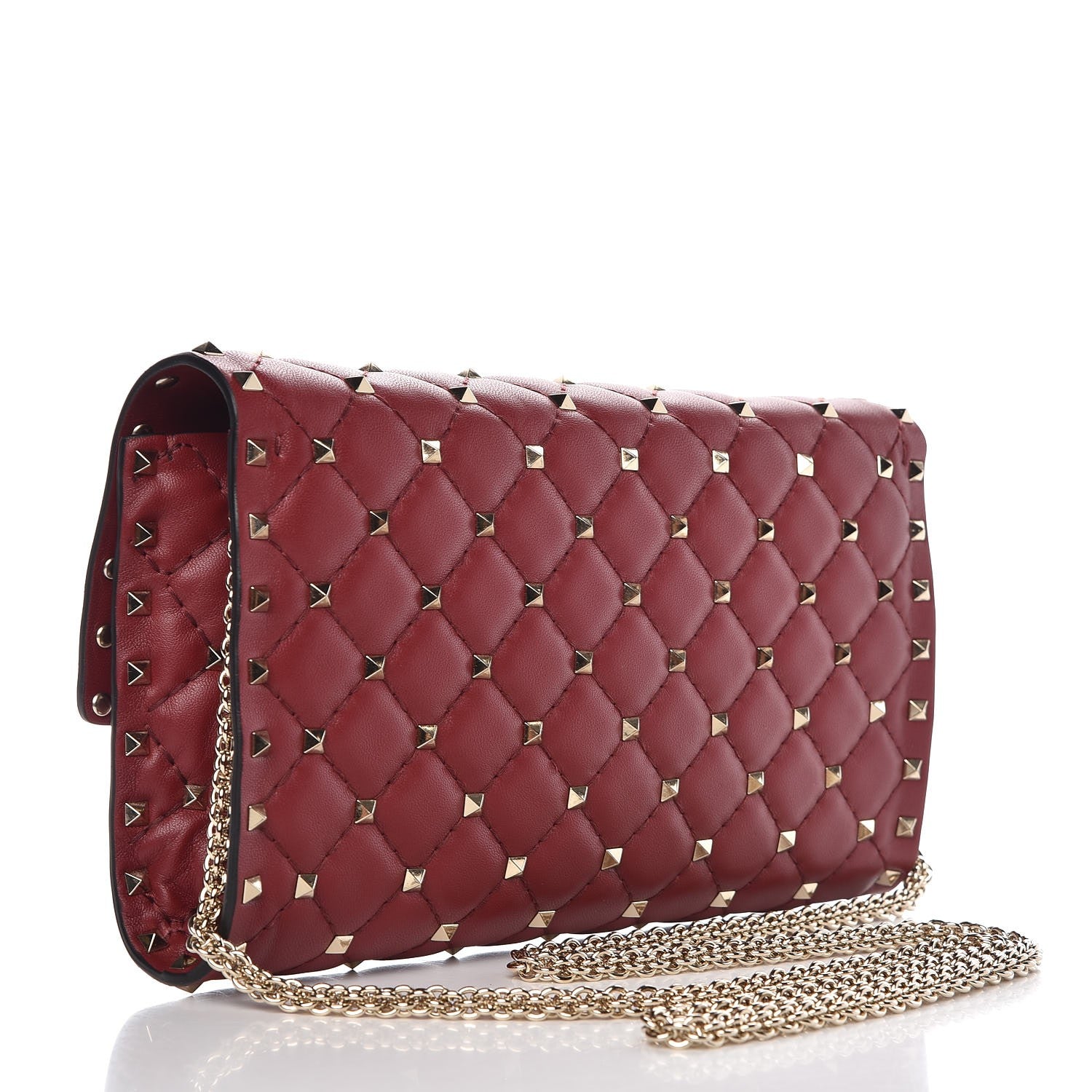 Valentino Garavani Nappa Rockstud Spike Wallet on Chain Rubino 5 of 12