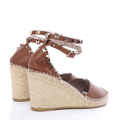 Valentino Garavani Grained Calfskin Rockstud Ankle Wrap Espadrille 15/85mm Wedges 37 Cuoio 4 of 8