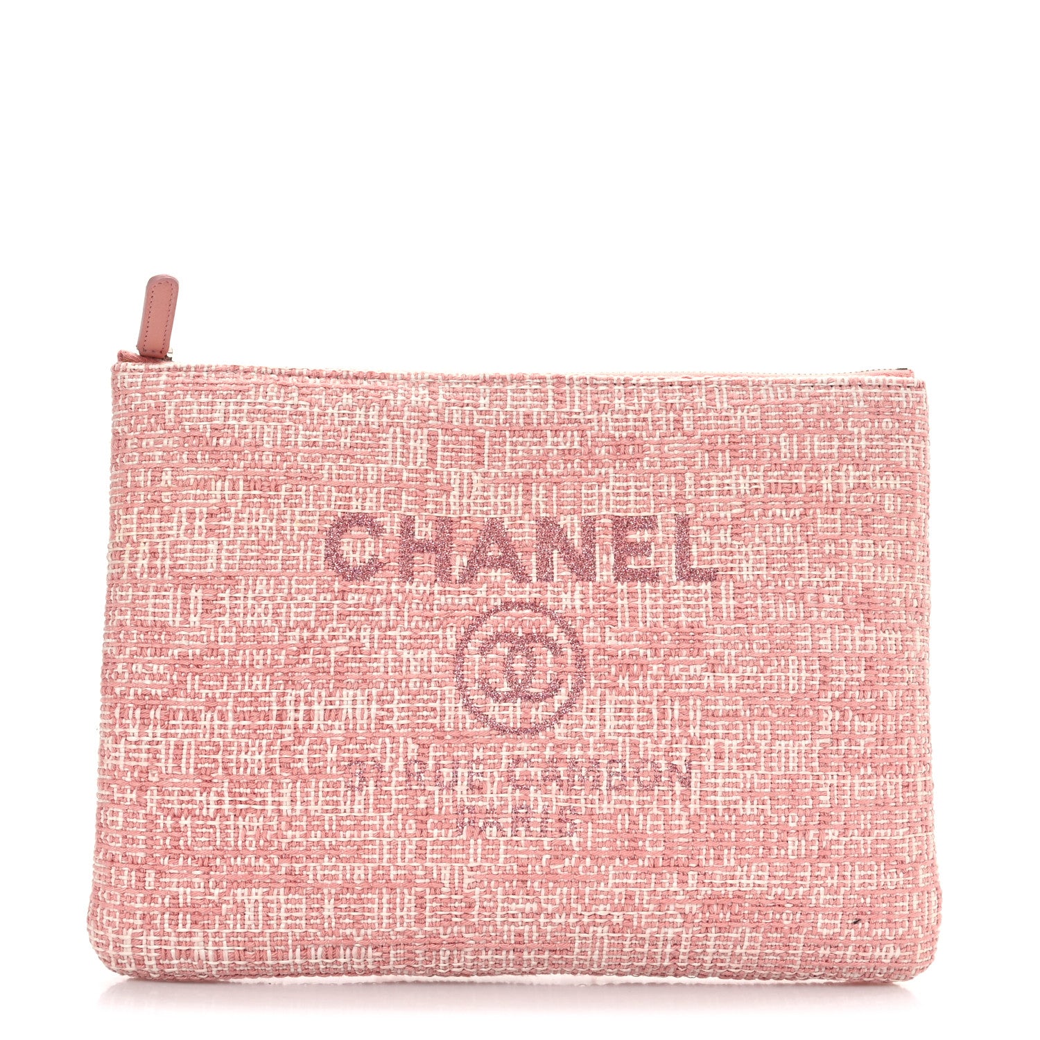 Chanel Woven Raffia Large Deauville Pouch Pink 1 of 6