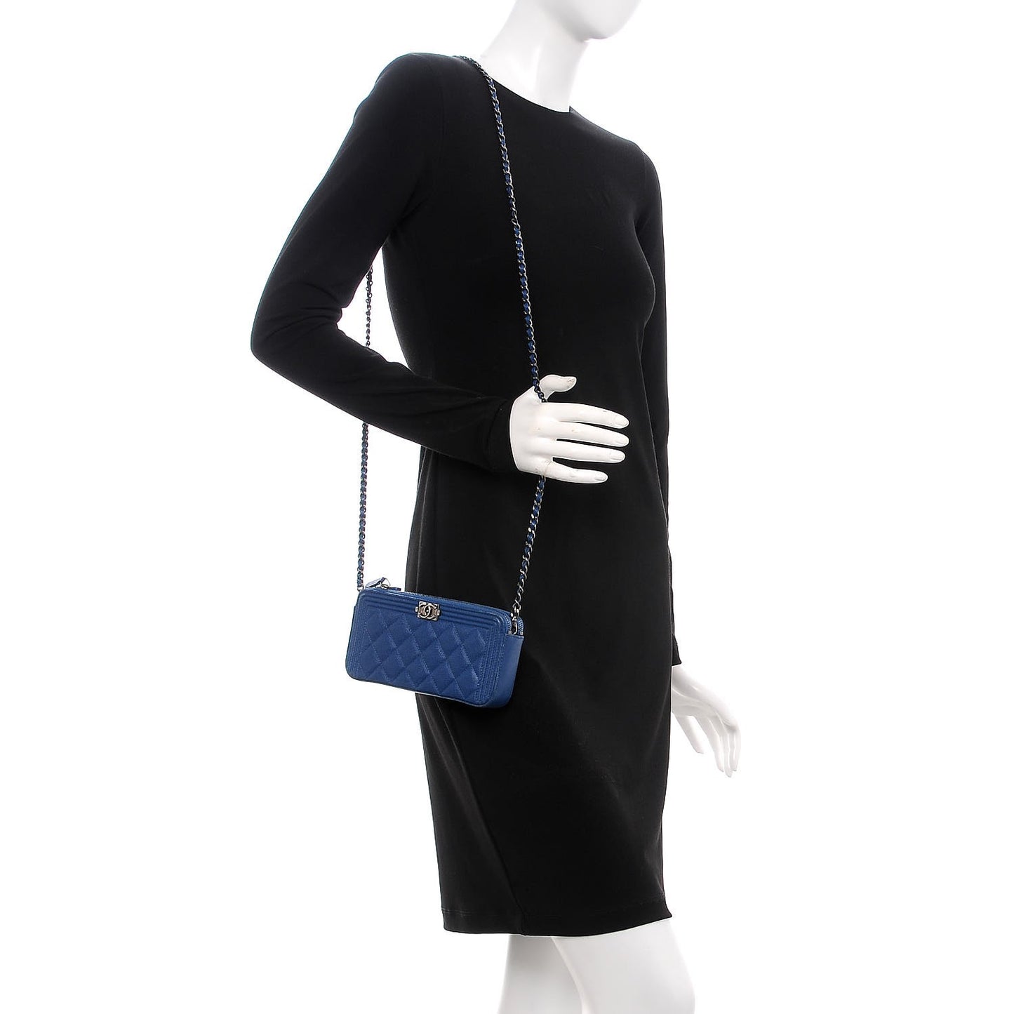 Caviar Quilted Small Boy Clutch With Chain Blue