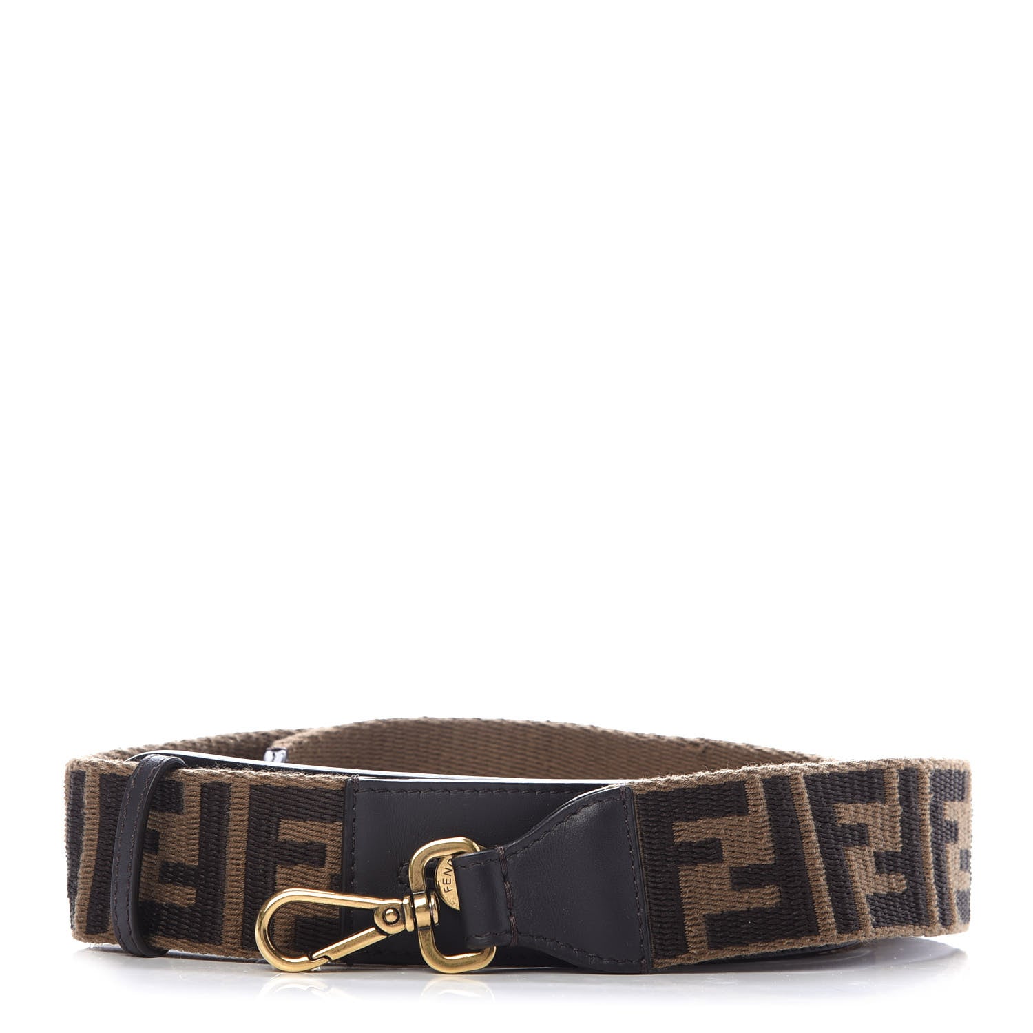 Fendi Ribbon Vitello Century FF 1974 Flat Studded Strap You Fango Marrone Ebano 1 of 6