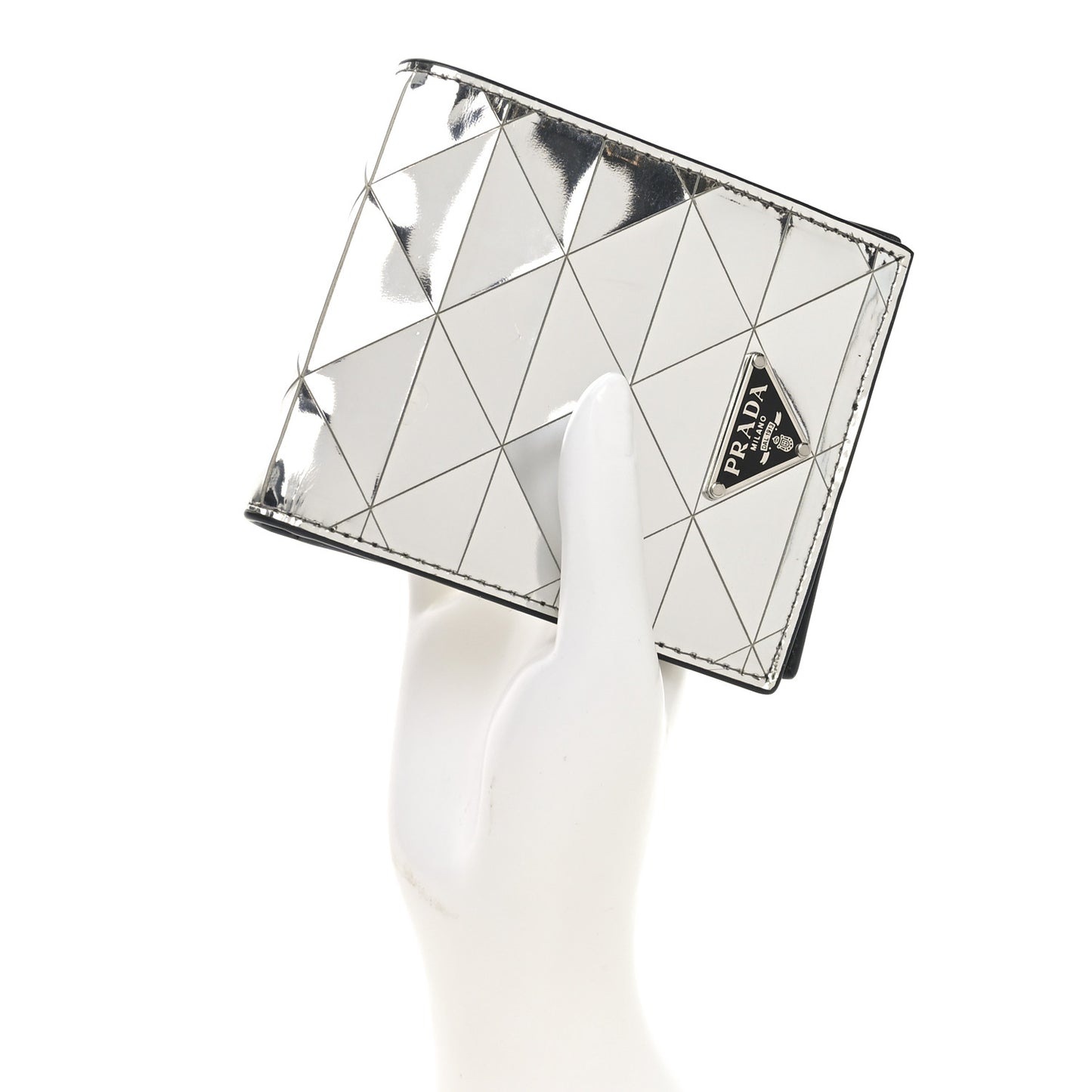 Spazzolato Triangle Bi-Fold Wallet Argento