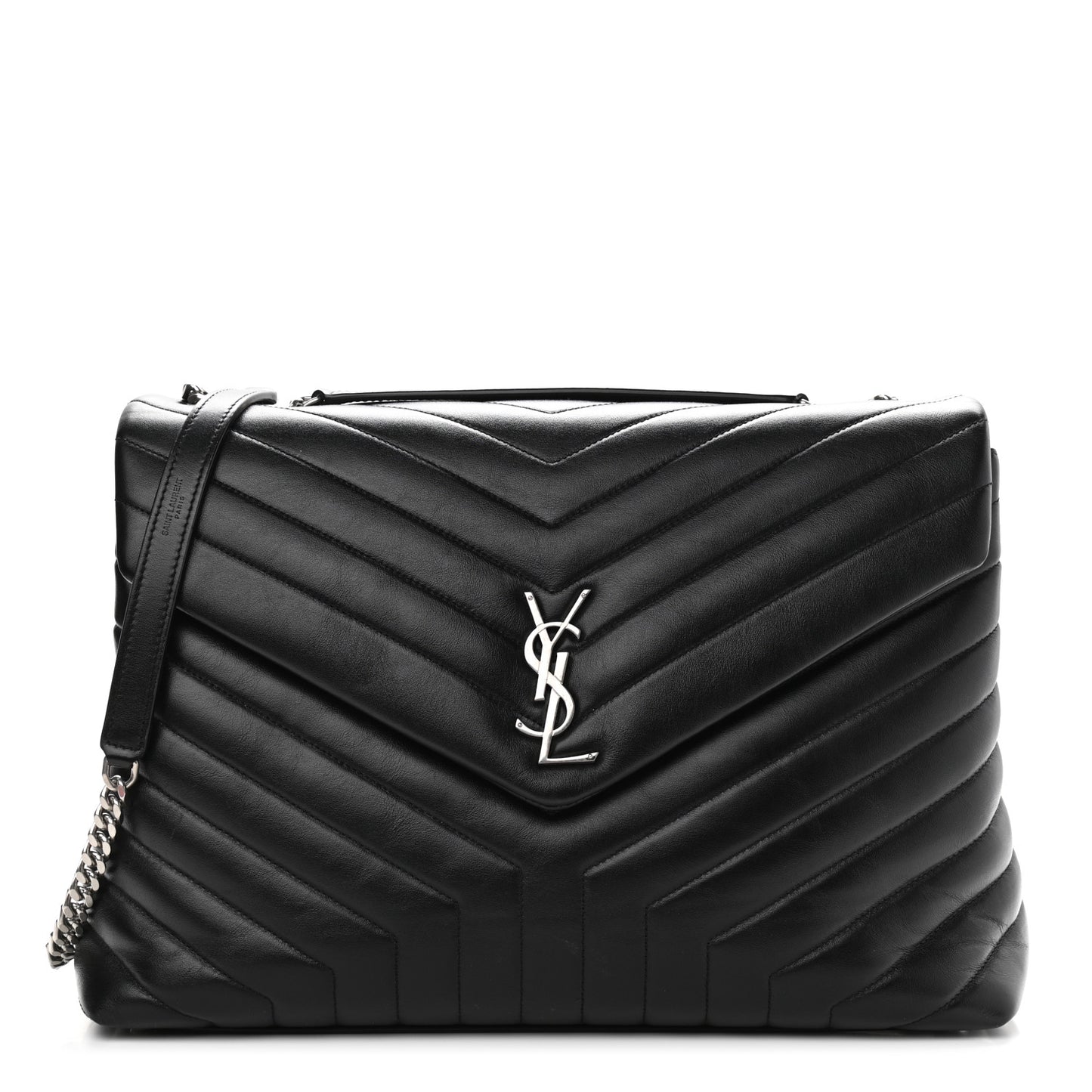 Calfskin Y Quilted Monogram Large Loulou Chain Satchel Black