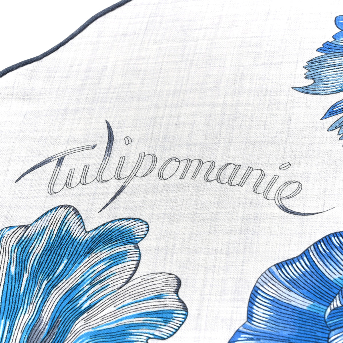 Cashmere Silk Tulipomanie Giant Pointe Triangle Scarf Gris Chine Bleu Electrique Ardoise