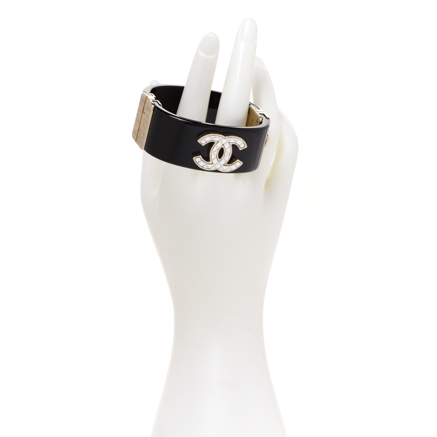 Chanel Resin Metal Quilted CC Cuff Black Gold 2 of 5