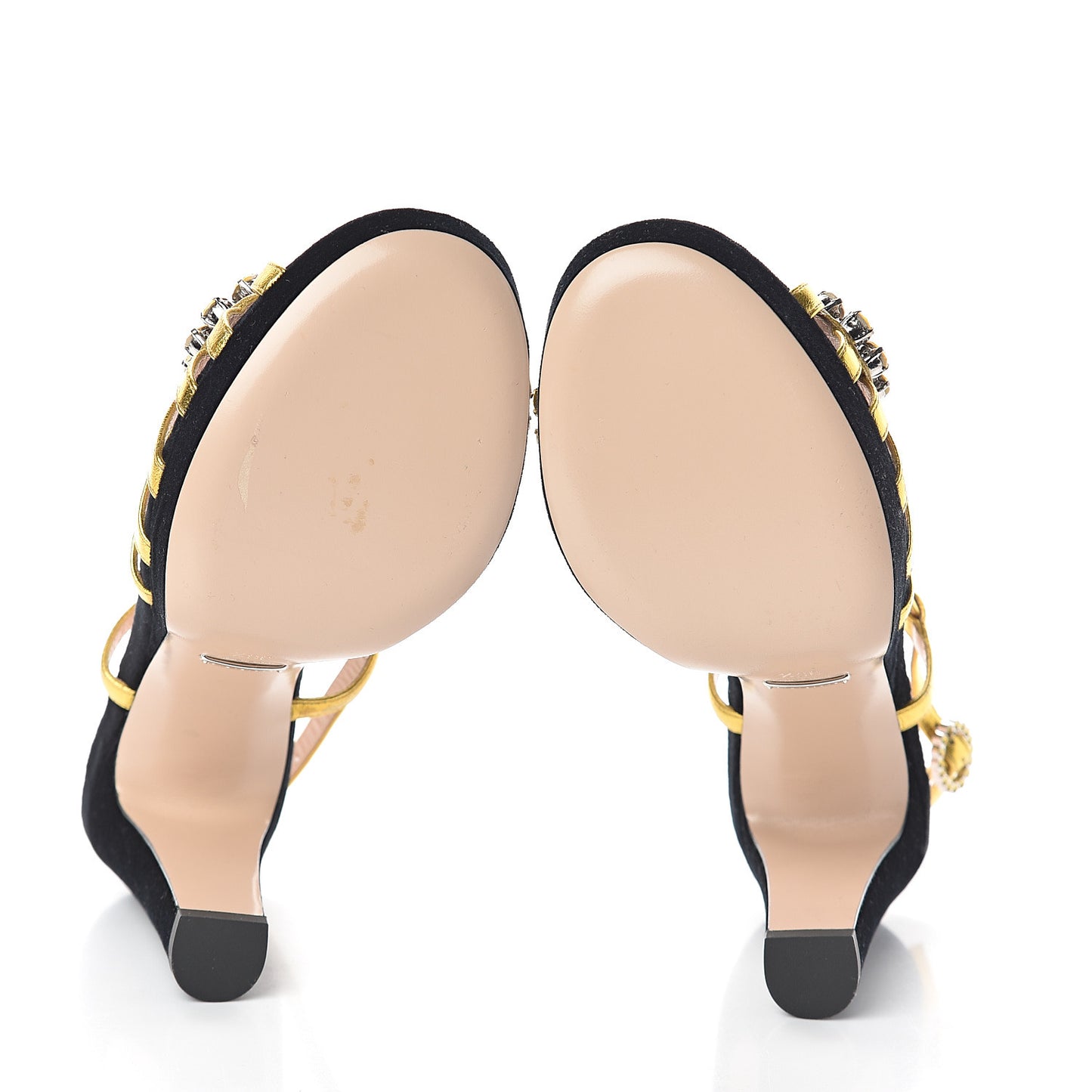 Velvet Nappa Crystal Zephyra Slingback Platform High Heel Sandals 36.5 Black Gold