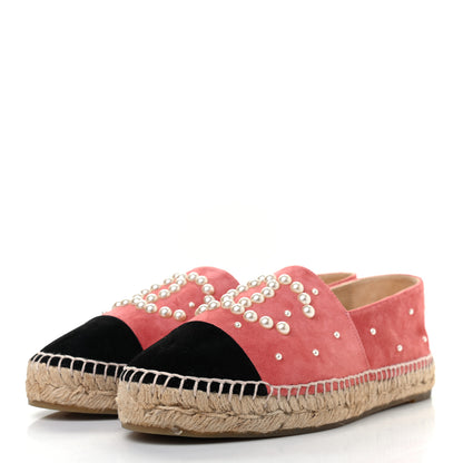 Chanel Suede Pearl CC Espadrilles 39 Pink 3 of 7