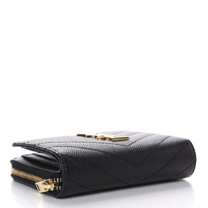 Saint Laurent Grain De Poudre Matelasse Chevron Monogram Compact Zip Around Wallet Black 4 of 8