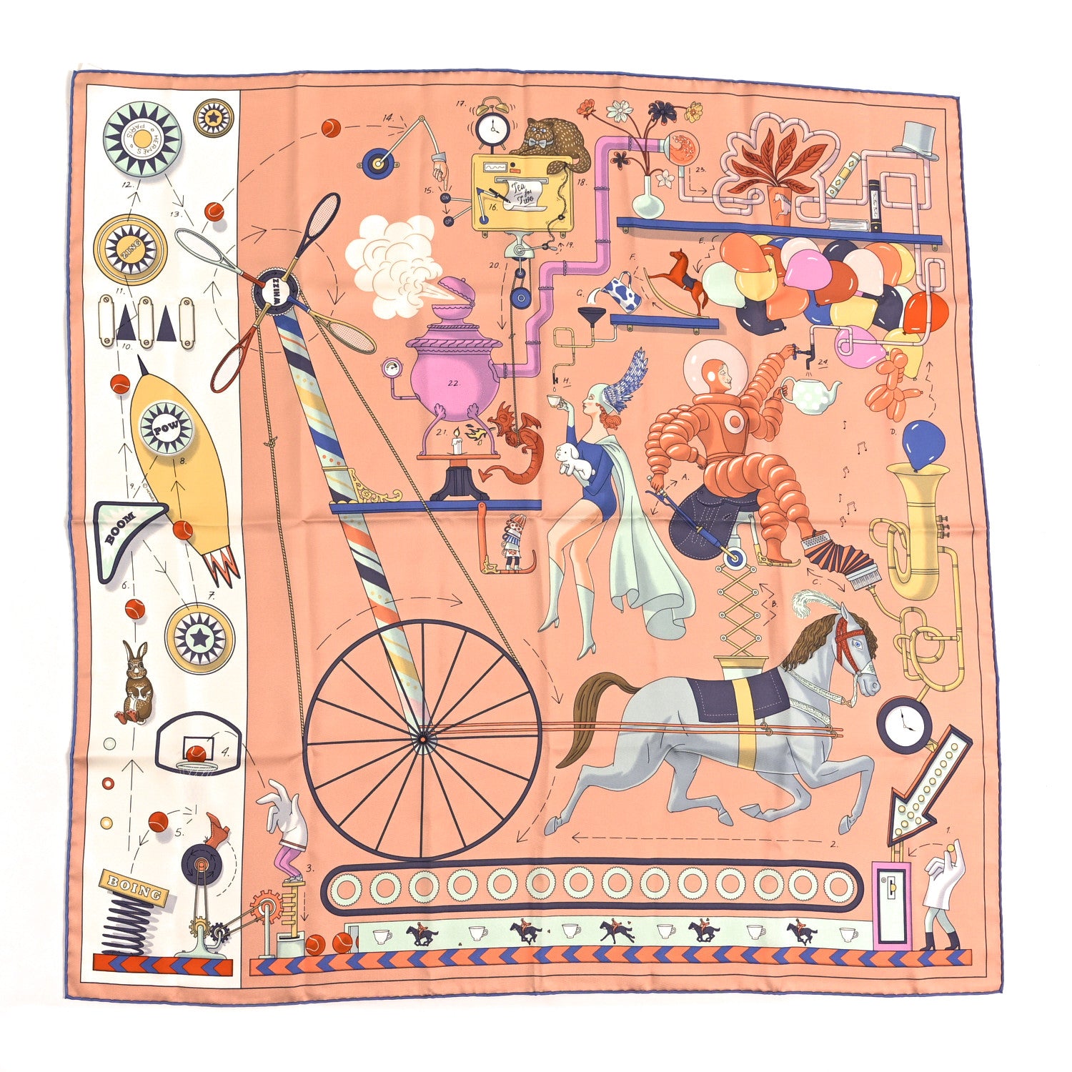 Hermes Silk Tea For Two Scarf 90 Rose Poudre White Bleu 1 of 3