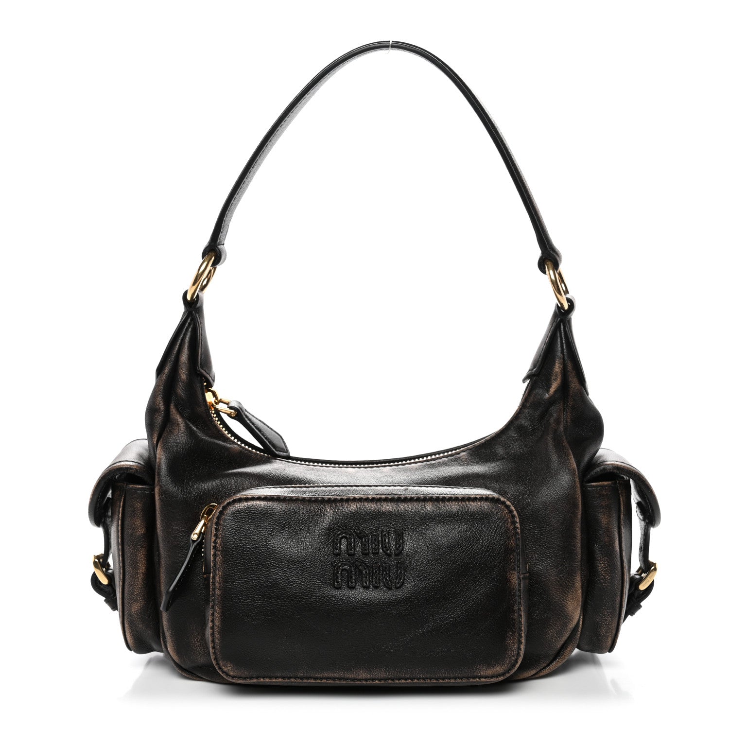 Miu Miu Distressed Nappa Pocket Bag Sand Coffee 1 of 9