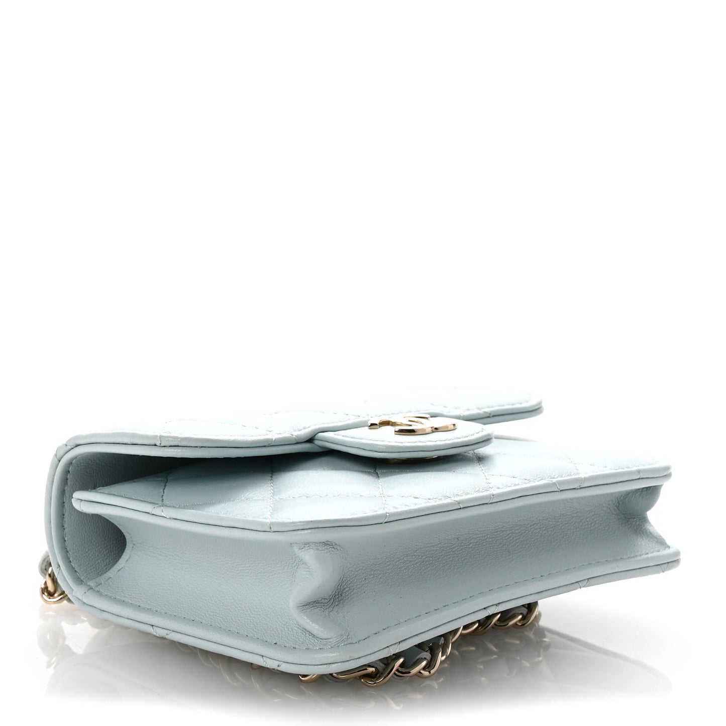 Lambskin Quilted Top Handle Flap Clutch With Chain Light Blue