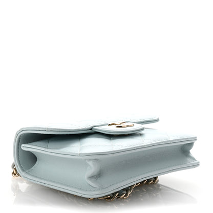 Chanel Lambskin Quilted Top Handle Flap Clutch With Chain Light Blue 4 of 12
