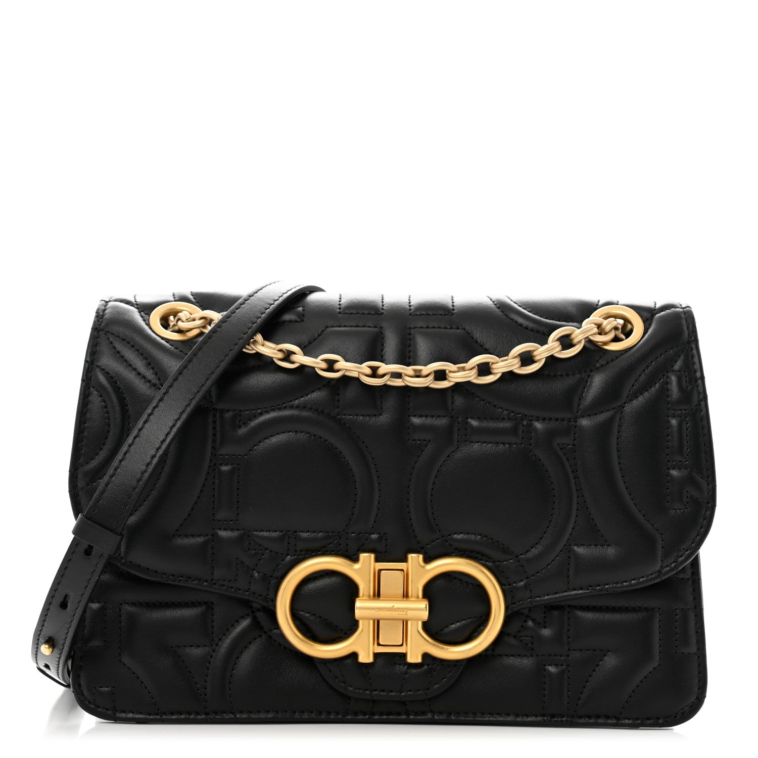 Salvatore Ferragamo Calfskin Quilted Gancini Flap Bag Black 1 of 11