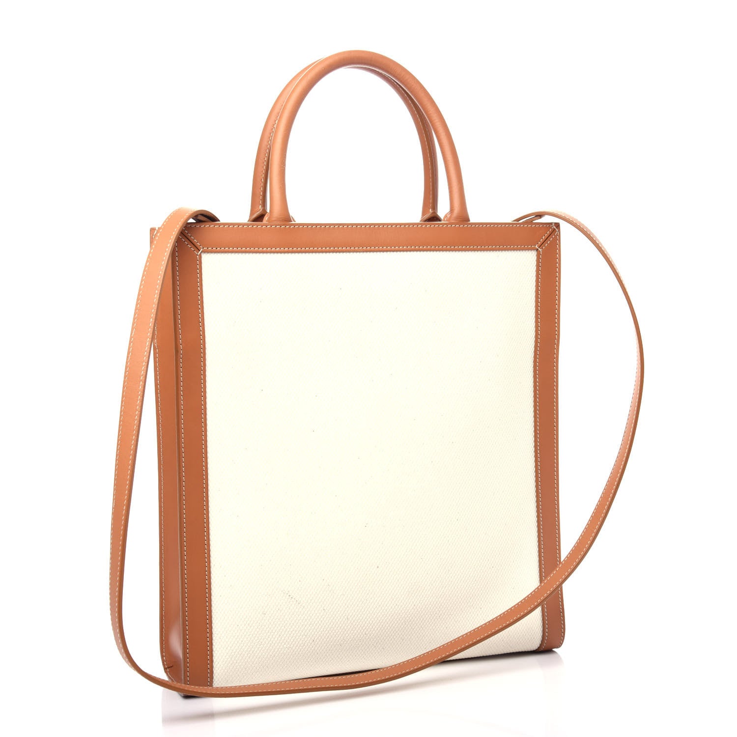 Celine Canvas Calfskin Small Vertical Cabas Natural Tan 3 of 10