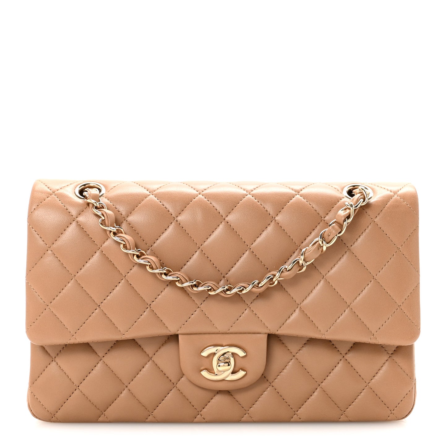 Lambskin Quilted Medium Double Flap Brown