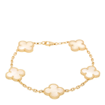 Van Cleef & Arpels 18K Yellow Gold Mother of Pearl 5 Motifs Vintage Alhambra Bracelet 1 of 4