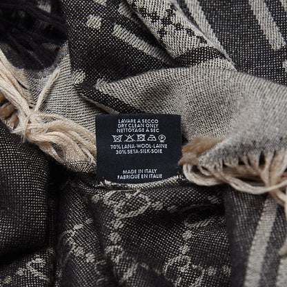 Gucci Wool Silk GG Monogram Diamante Plaid Surviee Shawl Beige Dark Brown 4 of 4