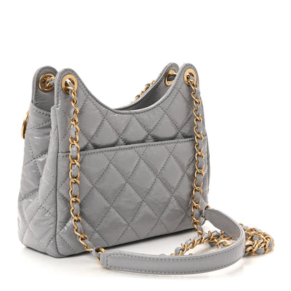Chanel Shiny Crumpled Calfskin Quilted Small Wavy CC Hobo Grey 2 of 10