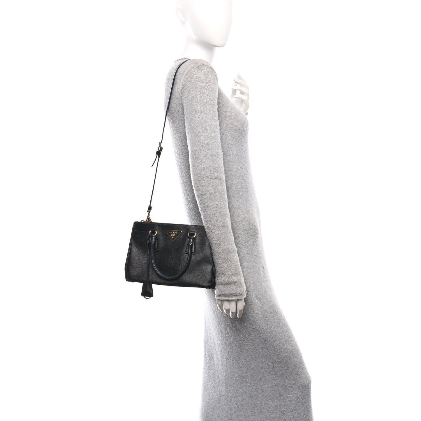 Saffiano Mini Galleria Double Zip Tote Black