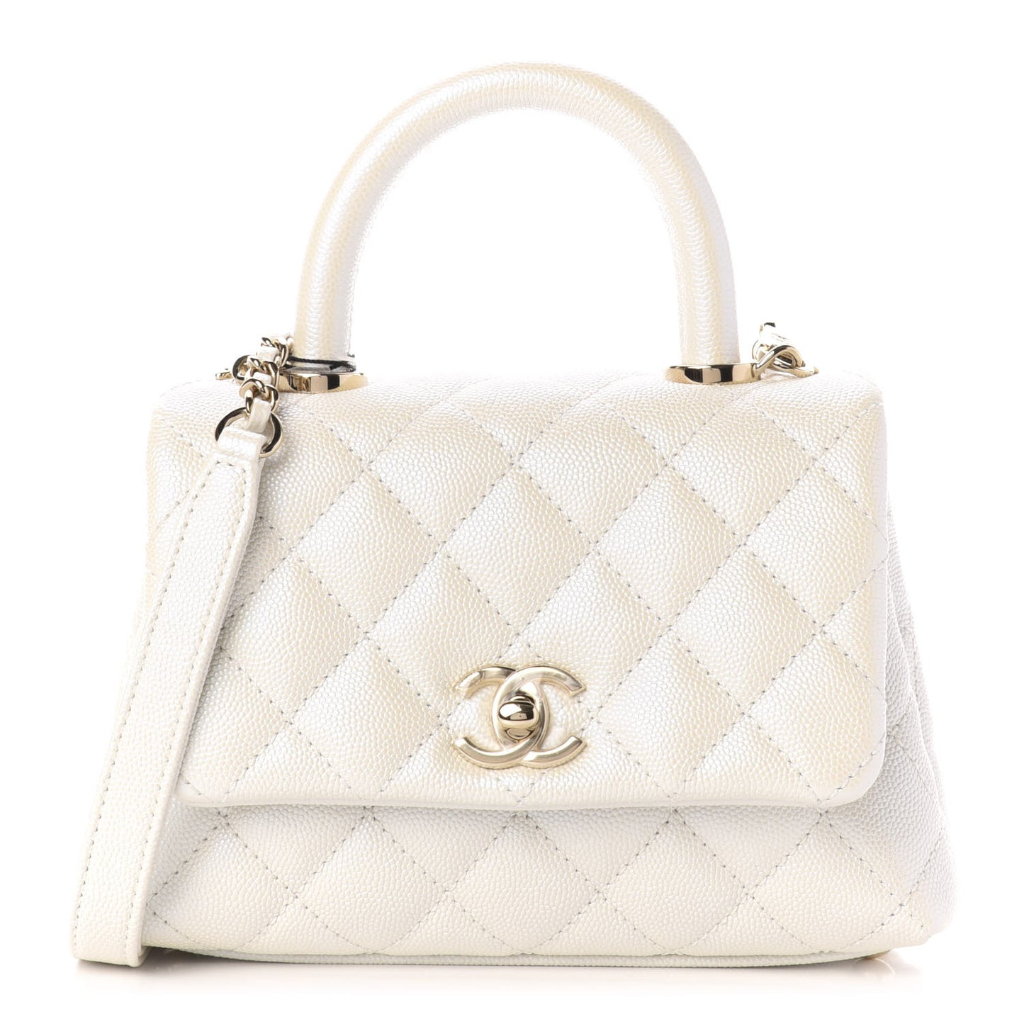 Iridescent Caviar Quilted Extra Mini Coco Handle Flap Ivory