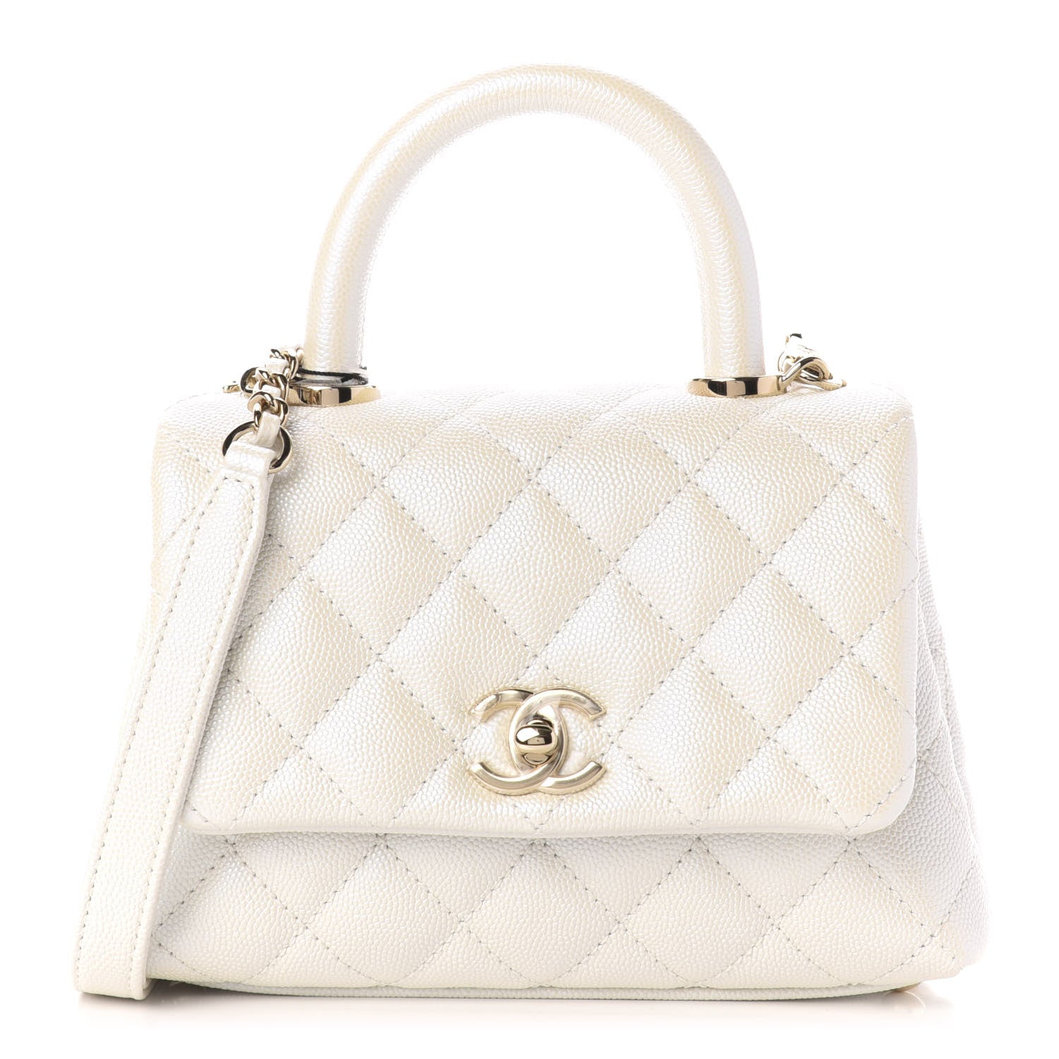 Chanel Iridescent Caviar Quilted Extra Mini Coco Handle Flap Ivory 1 of 9