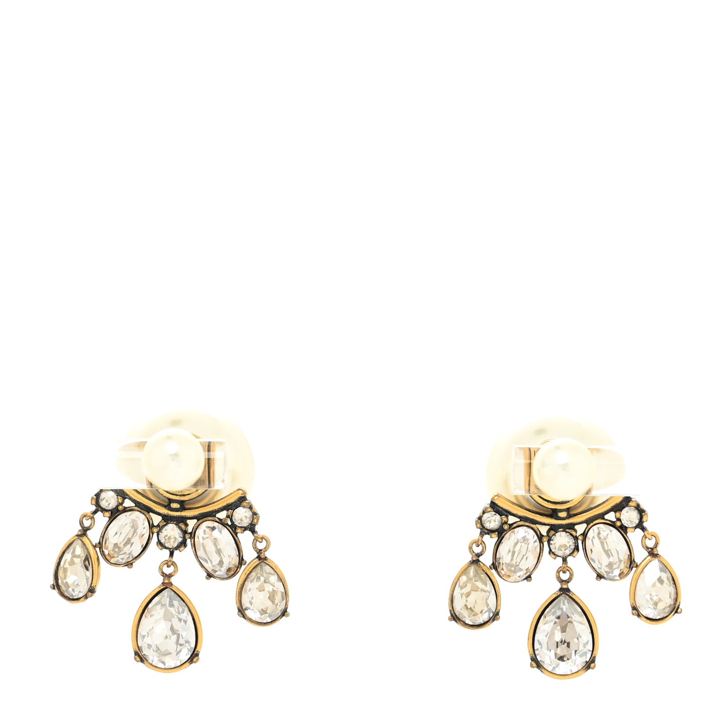 Pearl Crystal Tribal Pendant Earrings Antique Gold