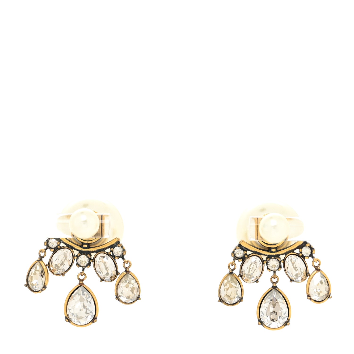 Christian Dior Pearl Crystal Tribal Pendant Earrings Antique Gold 1 of 3