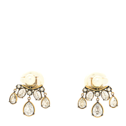 Christian Dior Pearl Crystal Tribal Pendant Earrings Antique Gold 1 of 3