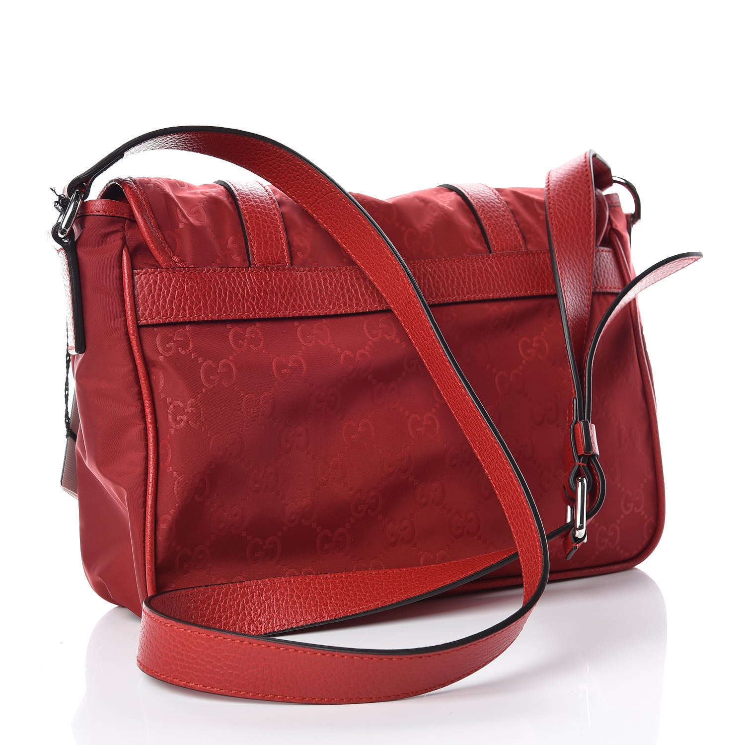 Gucci Nylon Monogram Double Buckle Flap Messenger Bag Vibrant Red 3 of 10