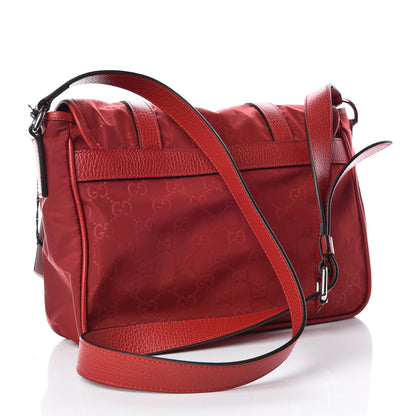 Gucci Nylon Monogram Double Buckle Flap Messenger Bag Vibrant Red 3 of 10