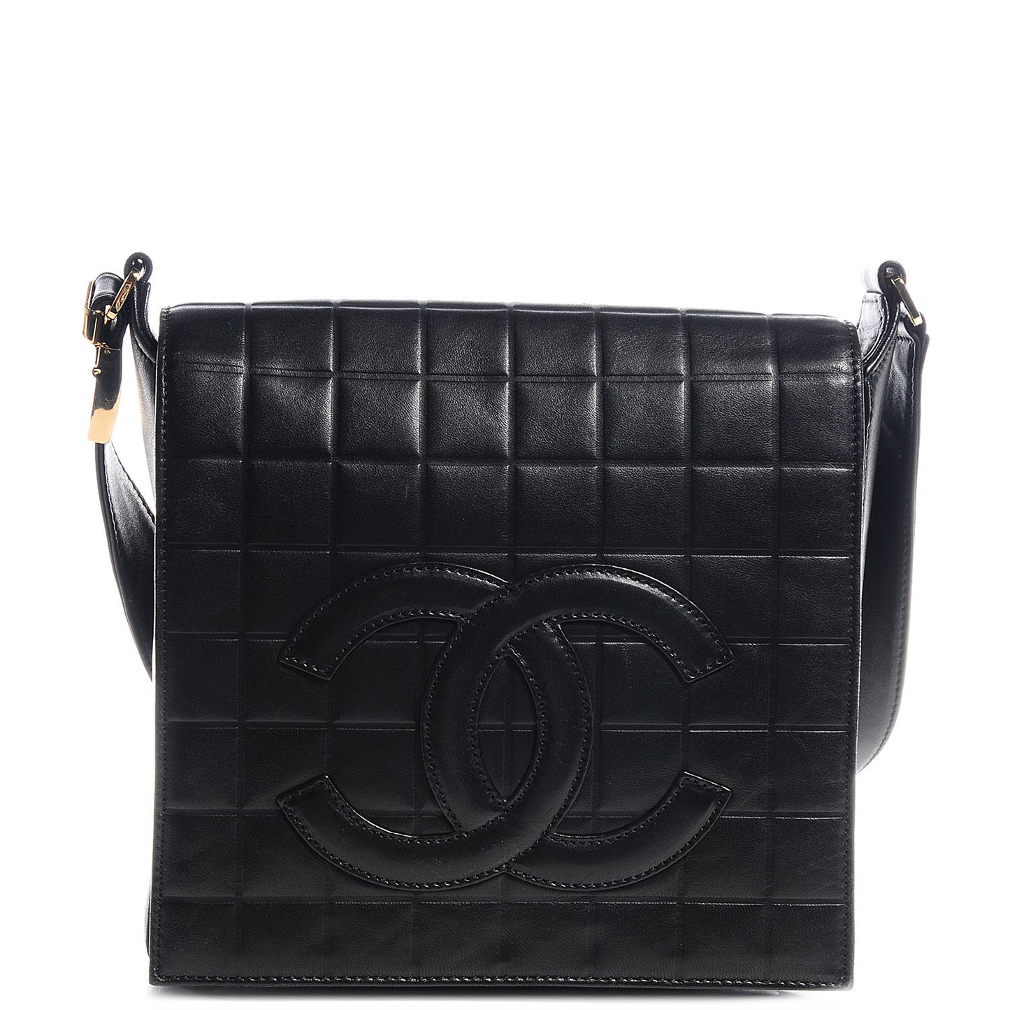 Lambskin Chocolate Bar Quilted CC Flap Black
