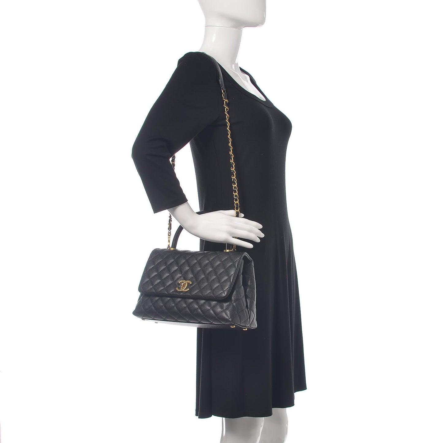 Caviar Quilted Small Coco Handle Flap Black