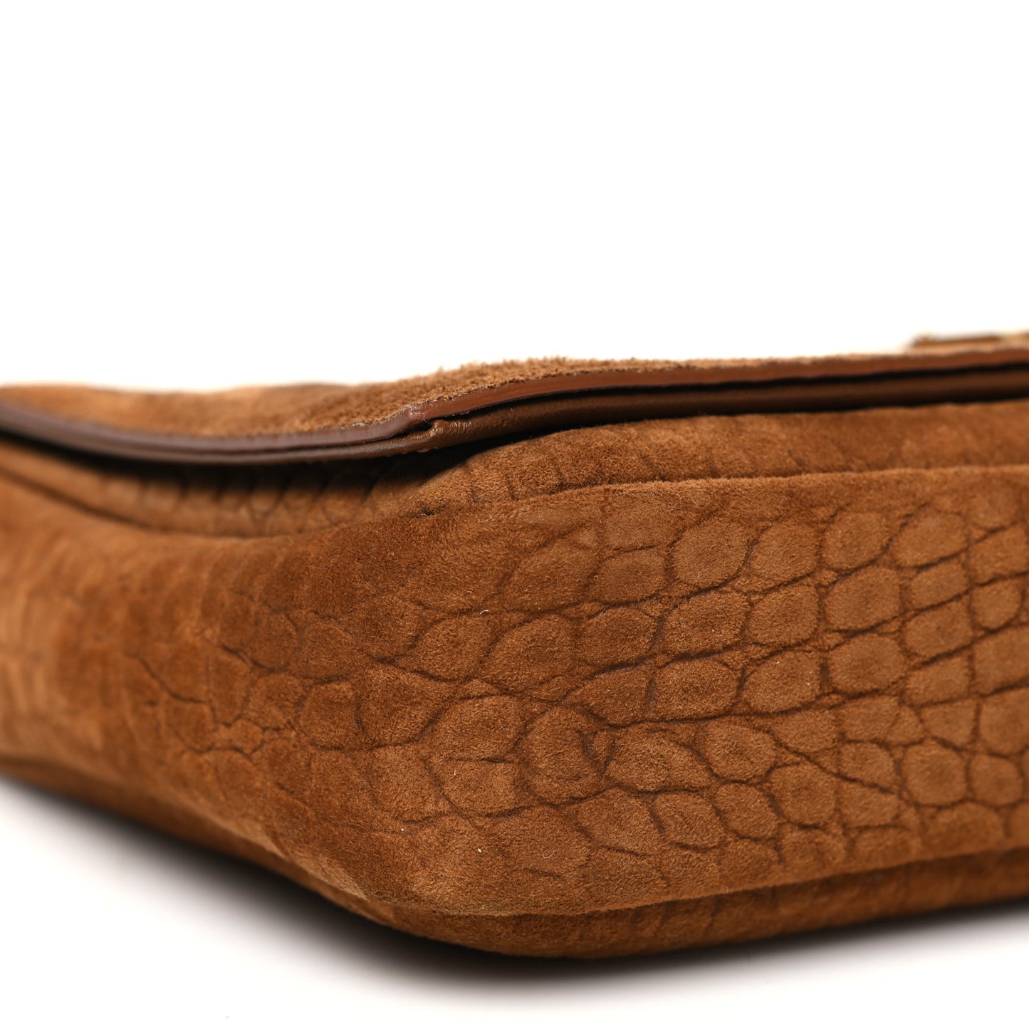 Crocodile Embossed Suede Monogram Tassel Kate 99 Tan