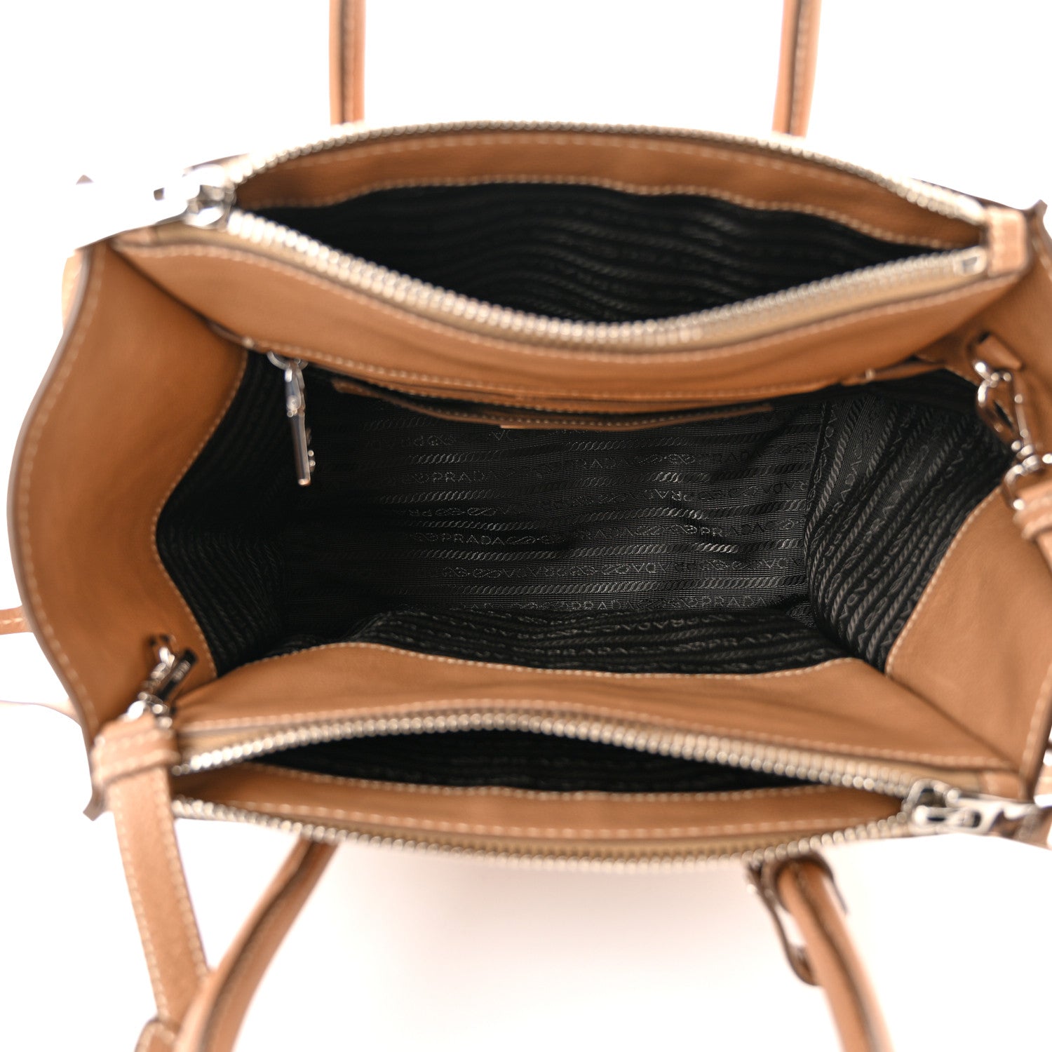 Prada Glace Calf Studded Twin Pocket Tote Caramel 5 of 11