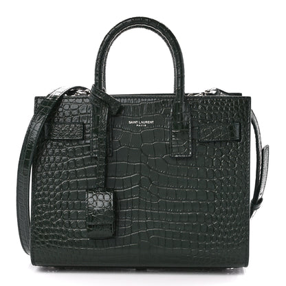 Saint Laurent Calfskin Crocodile Embossed Nano Sac De Jour Dark Green 1 of 12