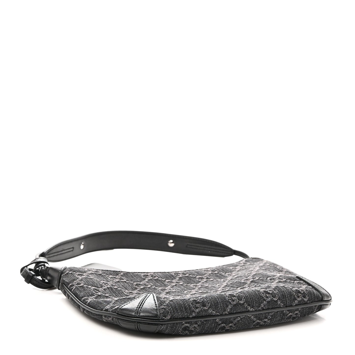 Jacquard Black Denim GG Monogram Horsebit Slim Small Shoulder Bag Black Grey