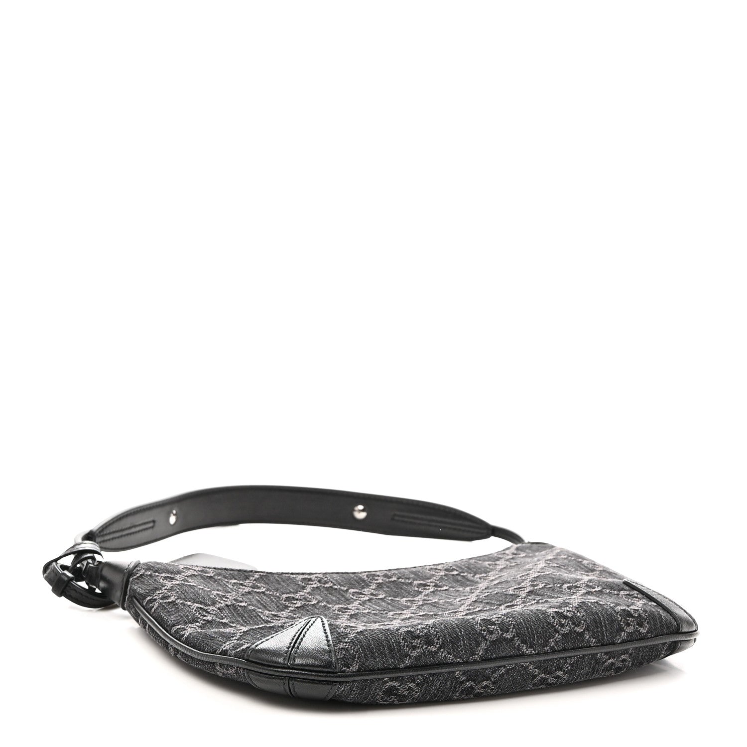 Gucci Jacquard Black Denim GG Monogram Horsebit Slim Small Shoulder Bag Black Grey 4 of 10