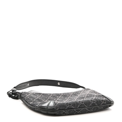 Gucci Jacquard Black Denim GG Monogram Horsebit Slim Small Shoulder Bag Black Grey 4 of 10