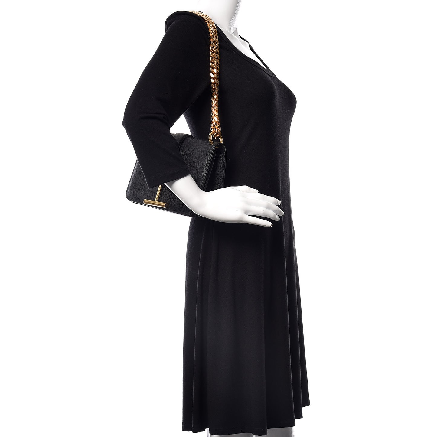 Grained Calfskin Tara Chain Shoulder Bag Black